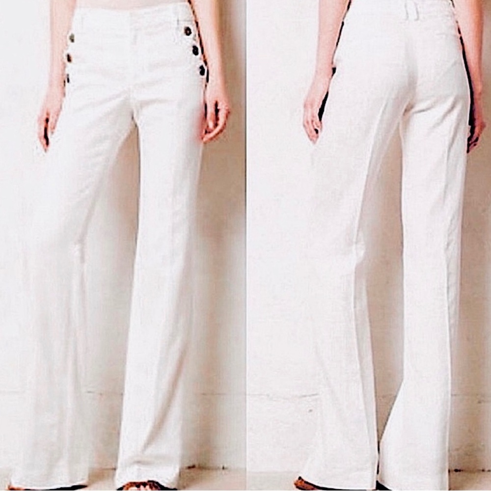 Anthropologie Elevenses The Brighton Linen Blend Wide Leg Sailor Style Pants 6